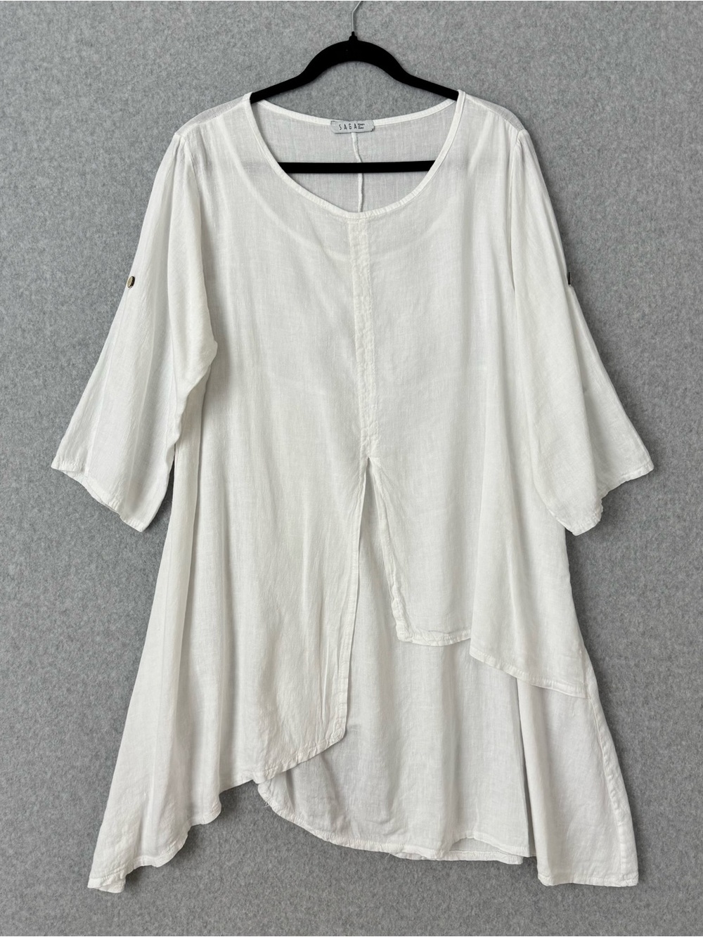 Saga Tunic Top Womens Oversized White Linen Asymmetrical Hem Lagenlook Relax Art